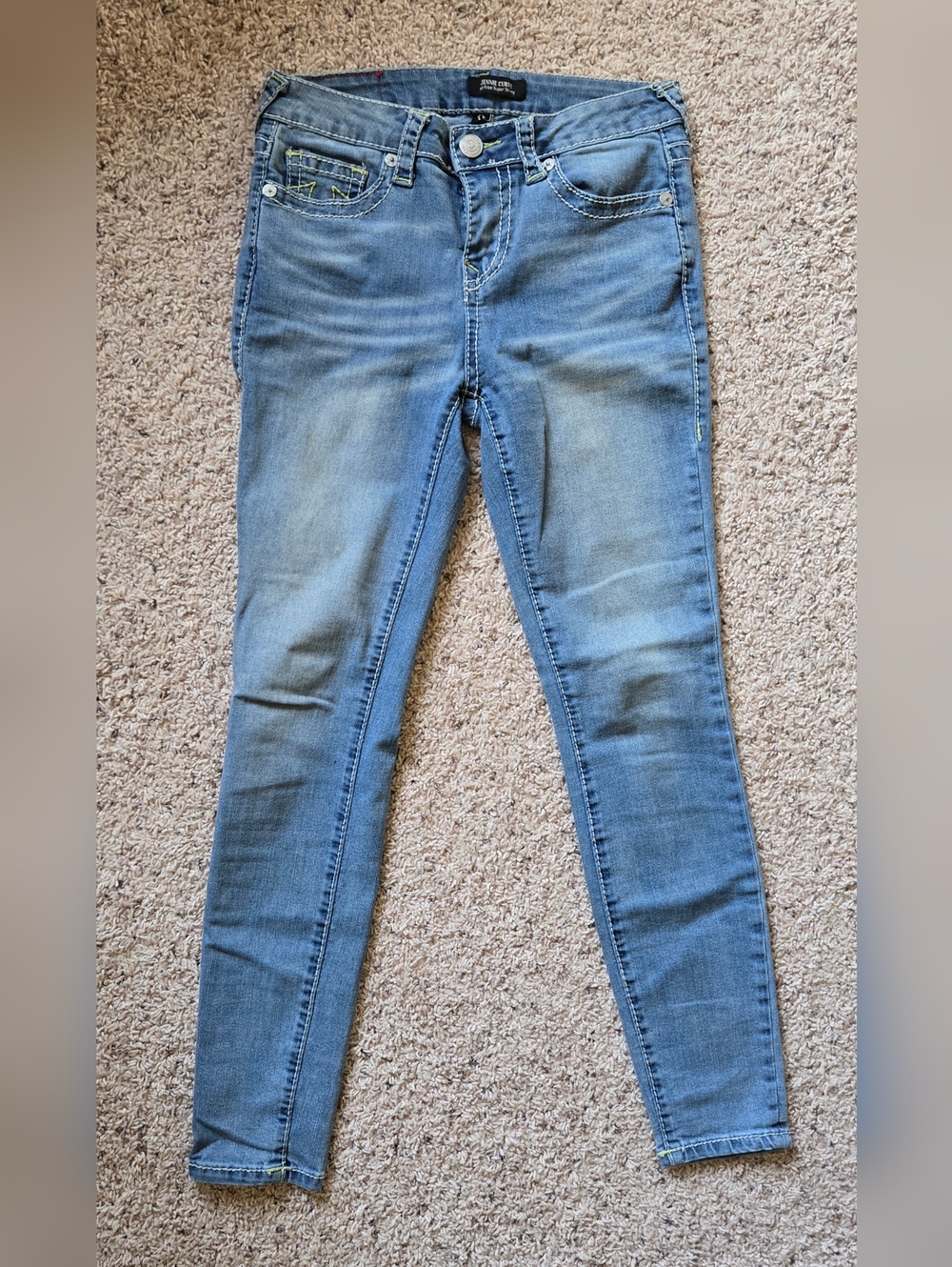 True Religion Jennie Curvy Low Rise Super Skinny Jeans Size 26 Neon Stitch Y2K - Picture 10 of 11